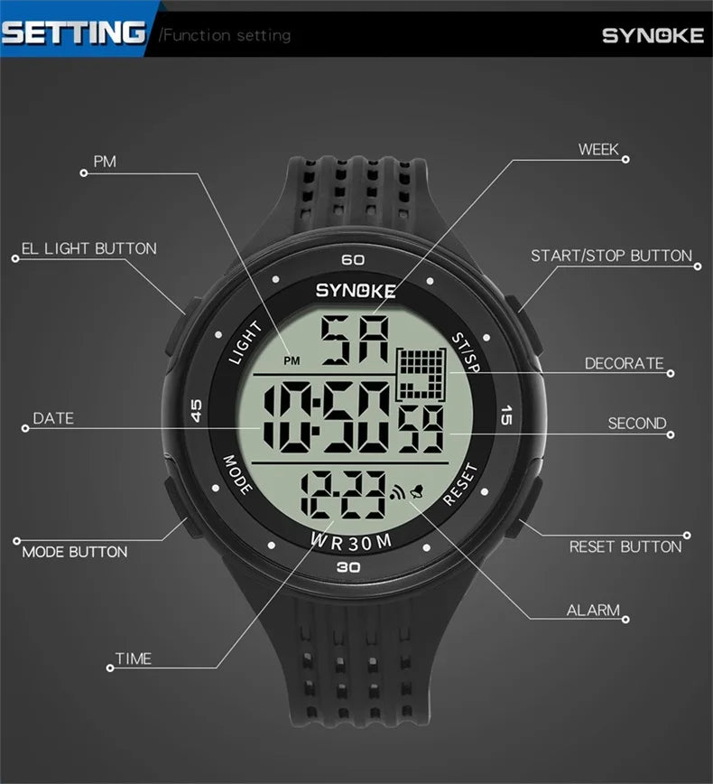 Sports Digital Watches/LED Display/Water Resistant