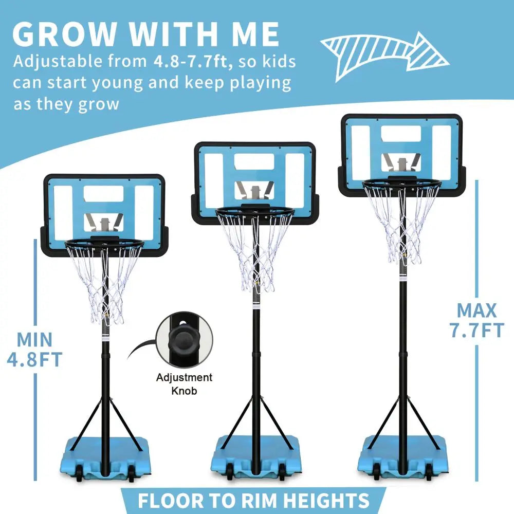 Portable Basketball Goal System - Height Adjustable 4.8 to 7.7ft