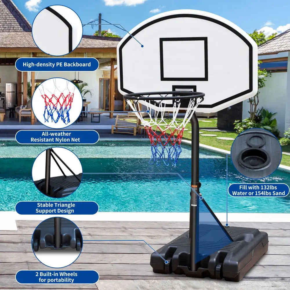 Portable Poolside Basketball Hoop - 3.1ft to 4.7ft Height