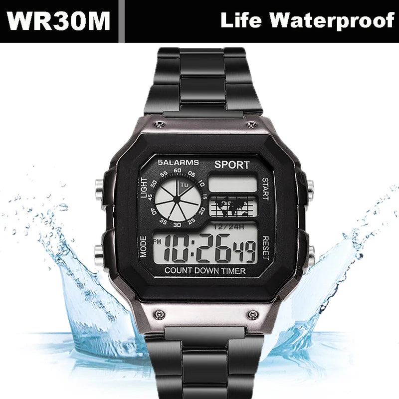 Digital Watch/Stainless Steel Strap/ Waterproof/Led