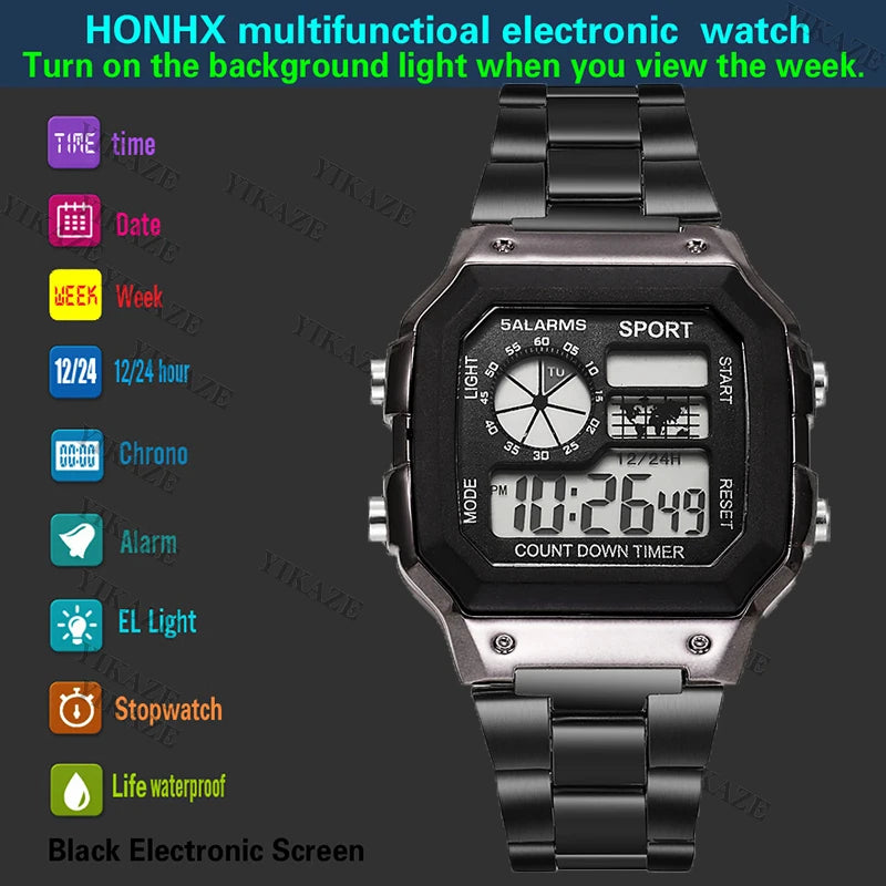 Digital Watch/Stainless Steel Strap/ Waterproof/Led