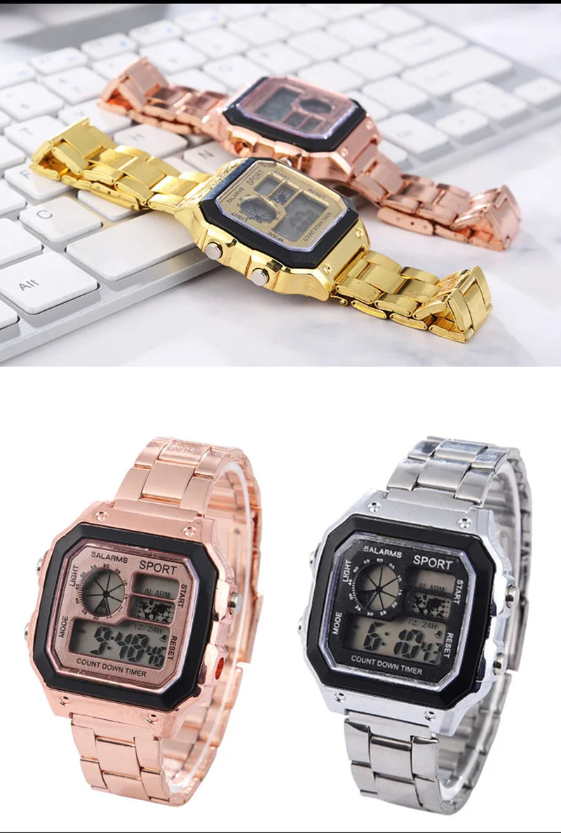 Digital Watch/Stainless Steel Strap/ Waterproof/Led