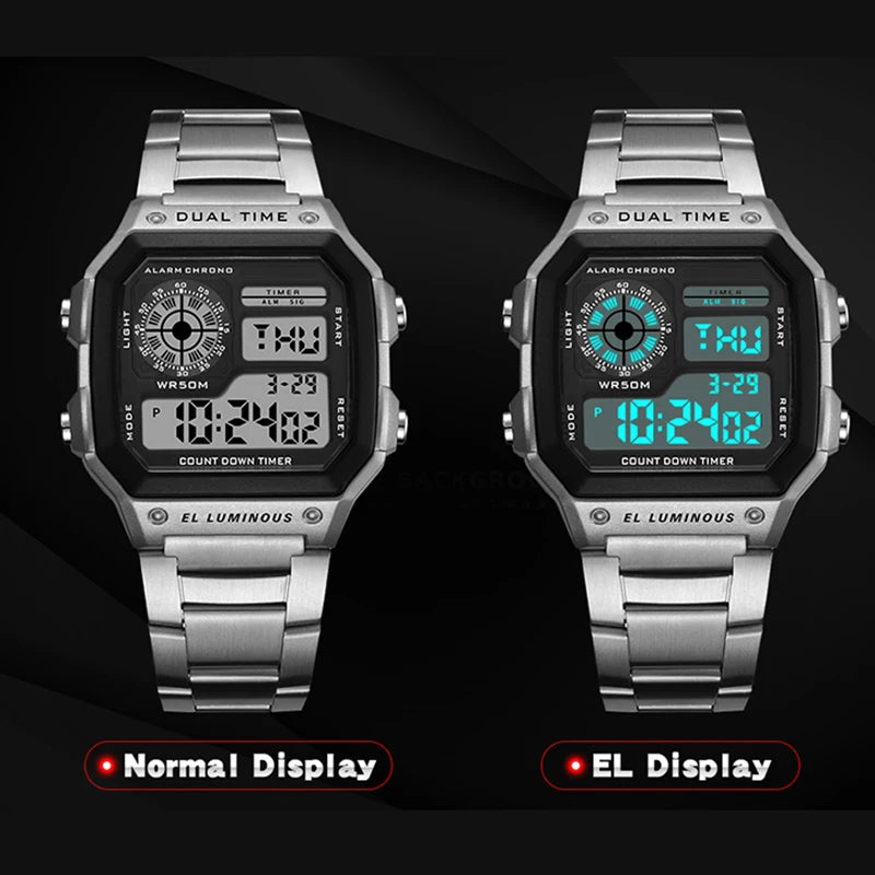 Digital Watch/Stainless Steel Strap/ Waterproof/Led