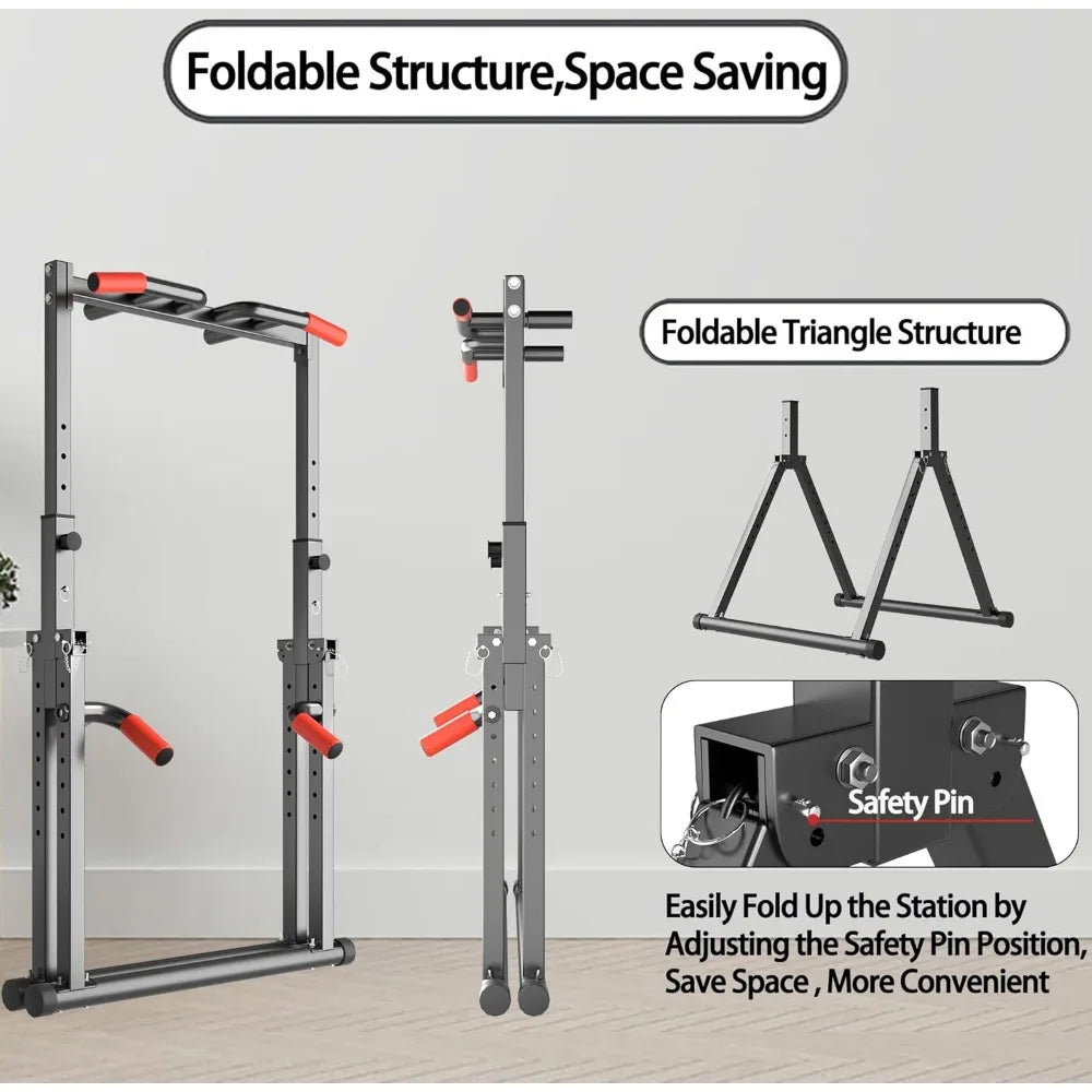 Foldable Power Tower Dip Station/Pull Up Bar Station