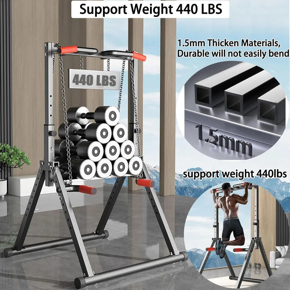 Foldable Power Tower Dip Station/Pull Up Bar Station