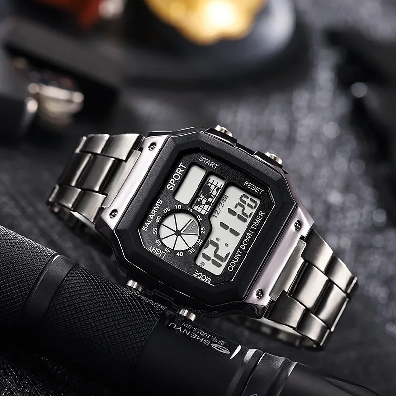 Digital Watch/Stainless Steel Strap/ Waterproof/Led