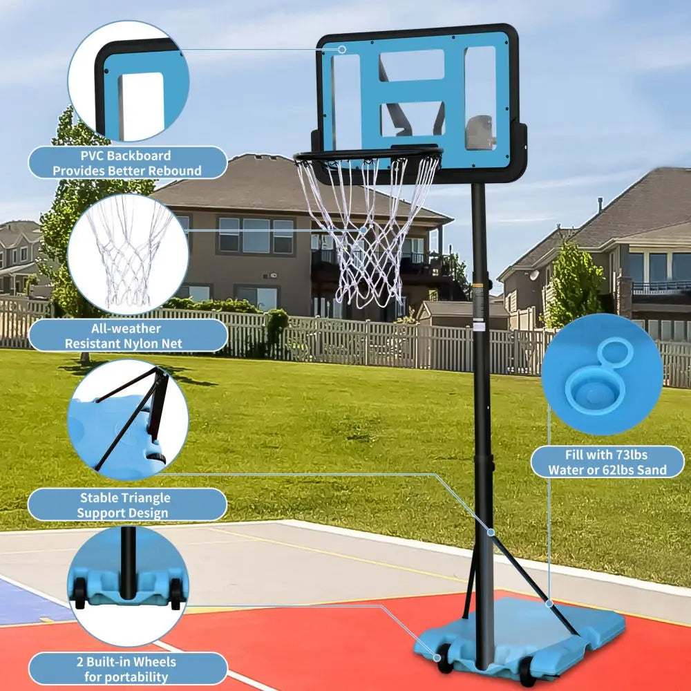 Portable Basketball Goal System - Height Adjustable 4.8 to 7.7ft